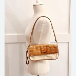 Tan and Cream Croc-Embossed Shoulder Bag